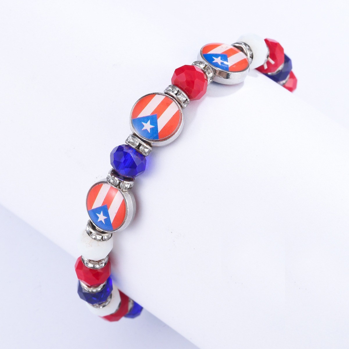 欧美热卖时尚几何水晶国旗手工串珠手链 混搭圣诞手链跨境手饰产品图