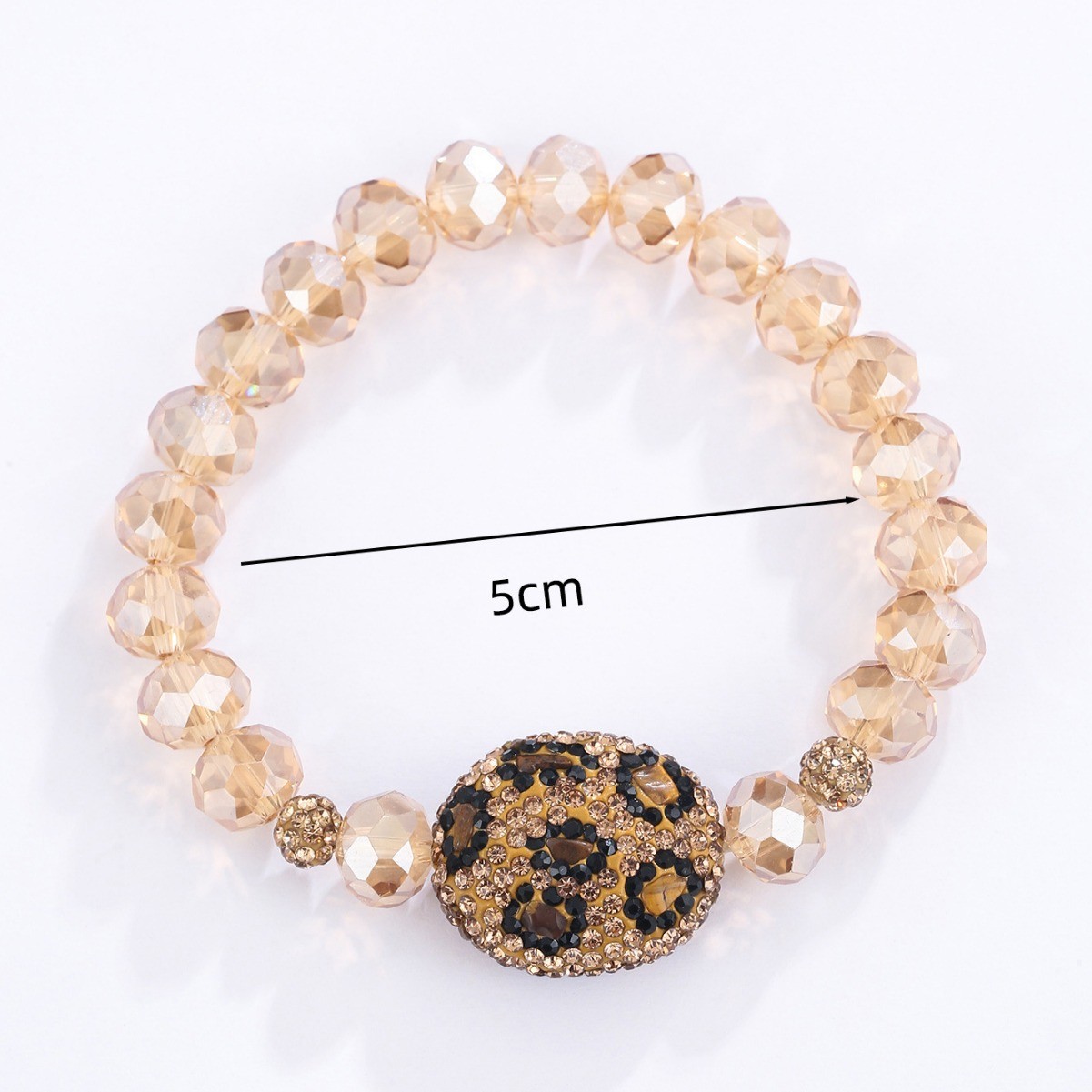 A fashionable and elegant diamond-encrusted leopard print dazzling crystal beaded bracelet for both men and women, sold directly from the factory Item Picture