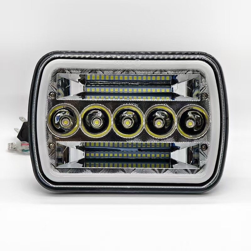7-inch 45W square headlights with dual-color aperture angel eye LED daytime running lights and 5-bead square headlights details Picture