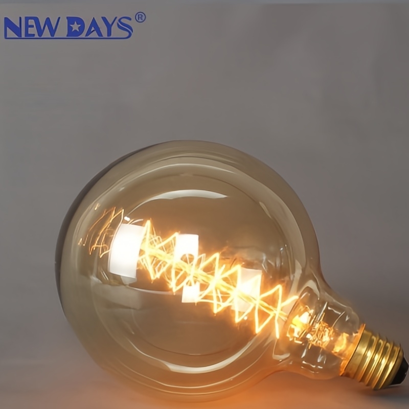 NEWDAYS brand cross-border new round bubble LED filament lamp, brown and amber color pointed bubble tungsten filament candle bulb, warm light led flame head