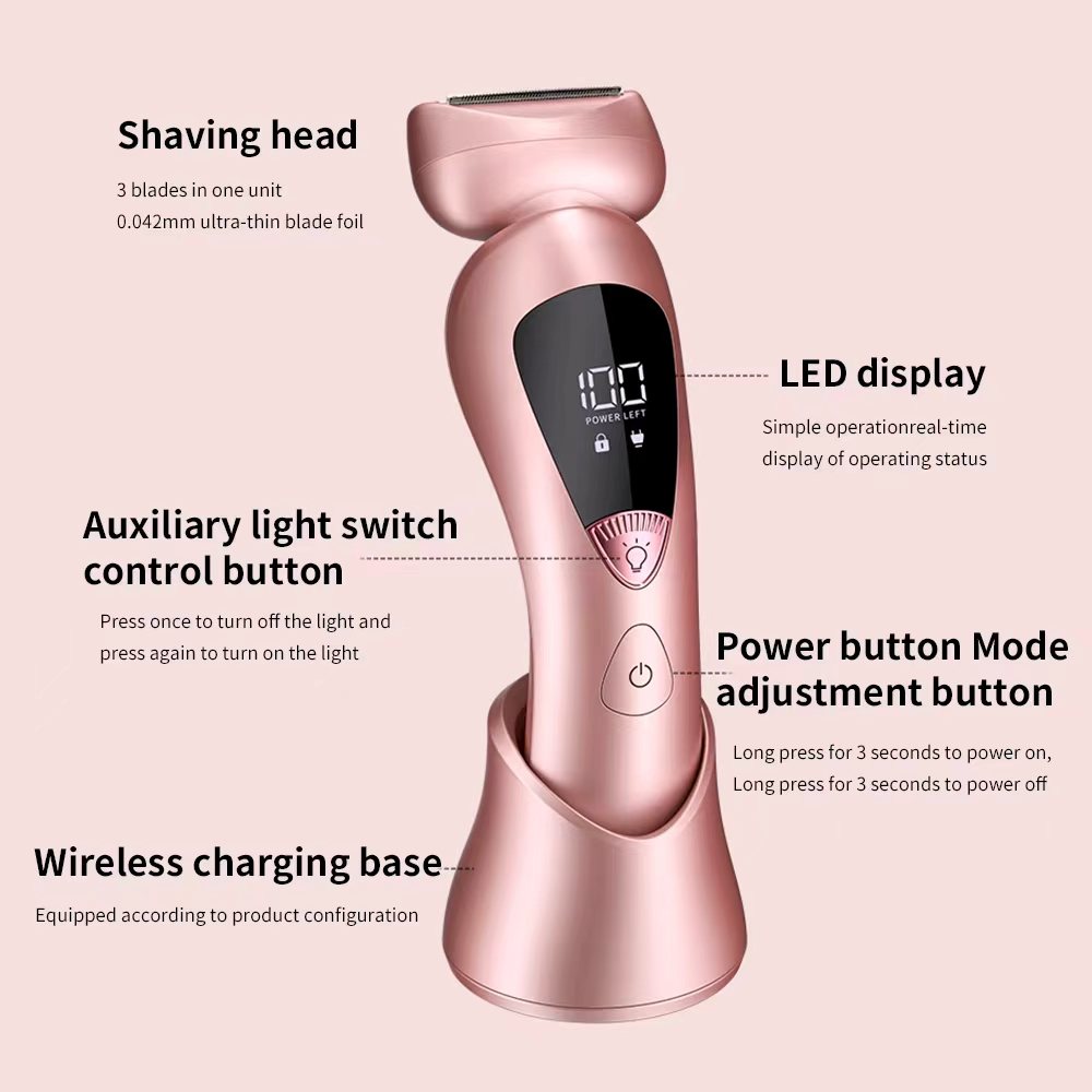 女式身体毛发修剪器充电无绳剃须刀LED电动女式毛发修剪器详情5