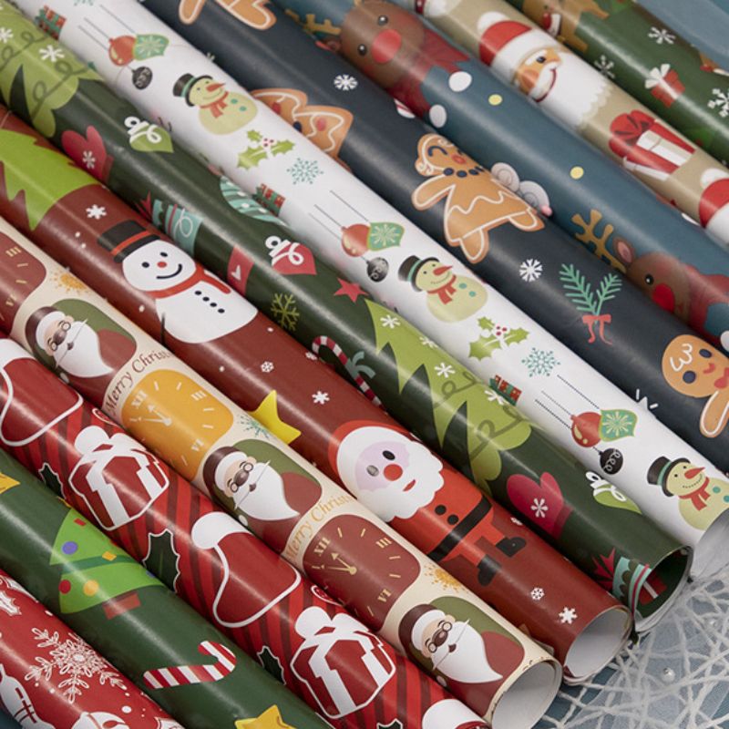 80g新款圣诞装饰礼品礼物礼盒包装纸diy装饰纸包书皮韩国卡通彩纸