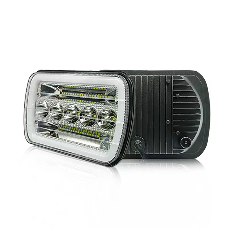 7-inch 45W square headlights with dual-color aperture angel eye LED daytime running lights and 5-bead square headlights Specification drawing