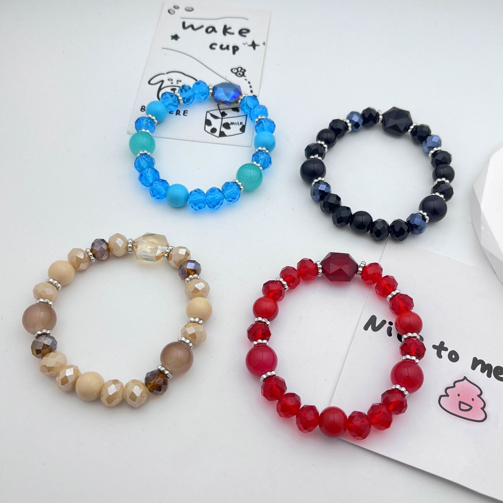 跨境简约六边切面水晶串珠 亚克力串珠项链 树脂彩色串珠个性手环