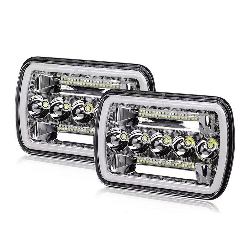 7-inch 45W square headlights with dual-color aperture angel eye LED daytime running lights and 5-bead square headlights Item Picture