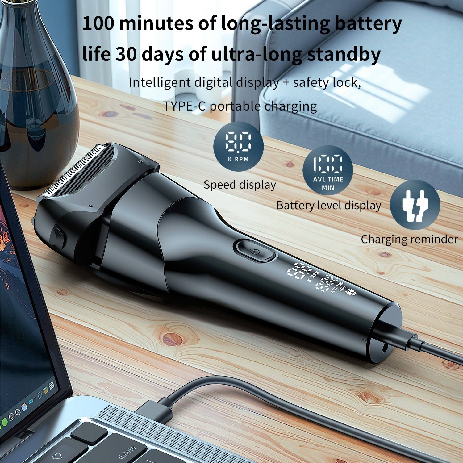 定制OEM & ODM男士电动剃须刀IPX6可充电发光二极管显示器便携式男士箔电动剃须刀细节图