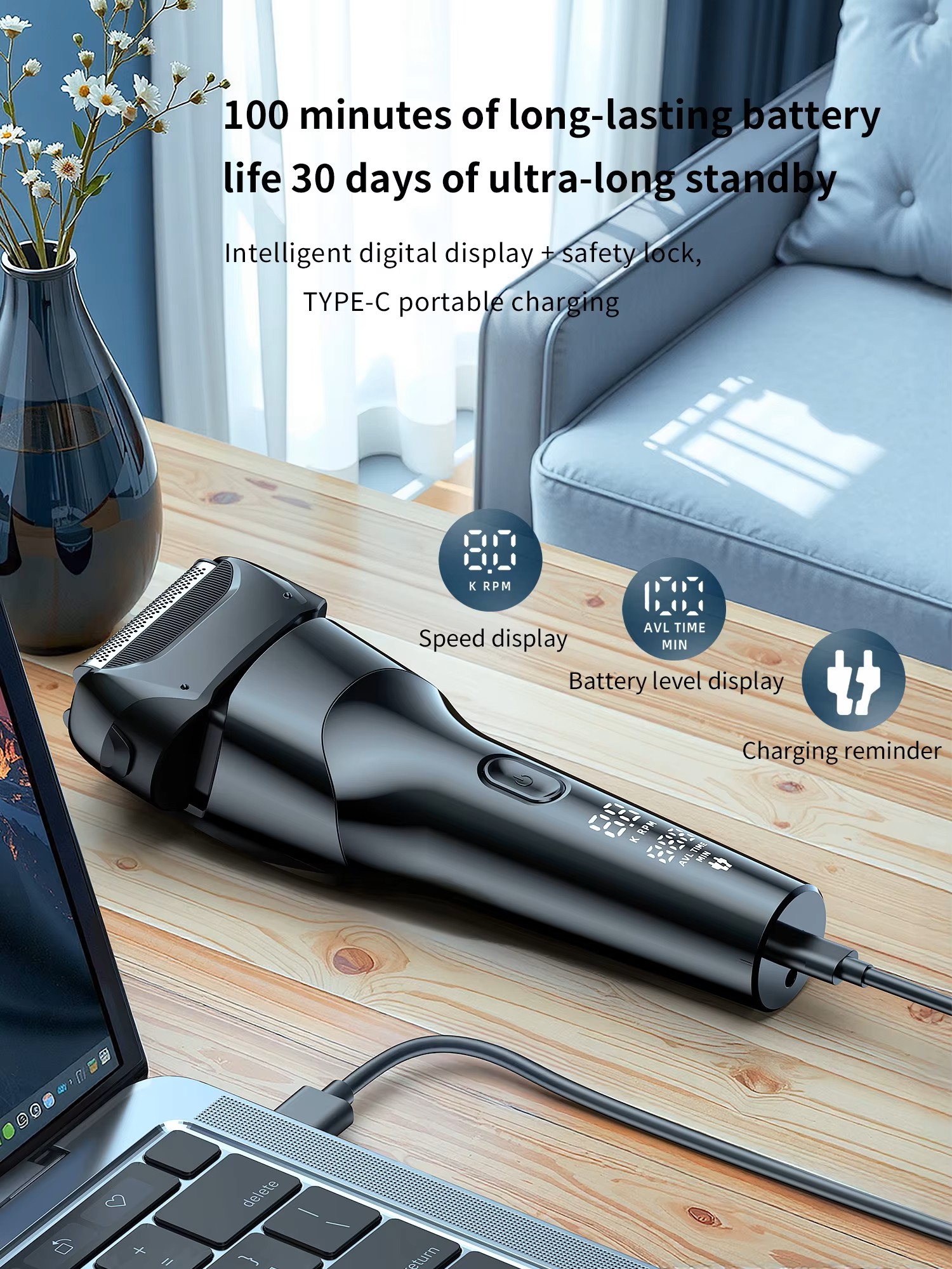 定制OEM & ODM男士电动剃须刀IPX6可充电发光二极管显示器便携式男士箔电动剃须刀详情2