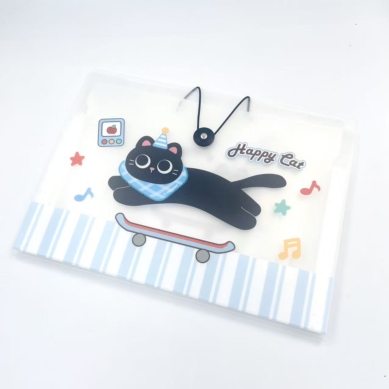 A4 pequeño gato negro órgano clip de material de oficina carpeta 8 compartimento cordón snap carpeta de datos paquete de almacenamiento de papel de examen details Picture