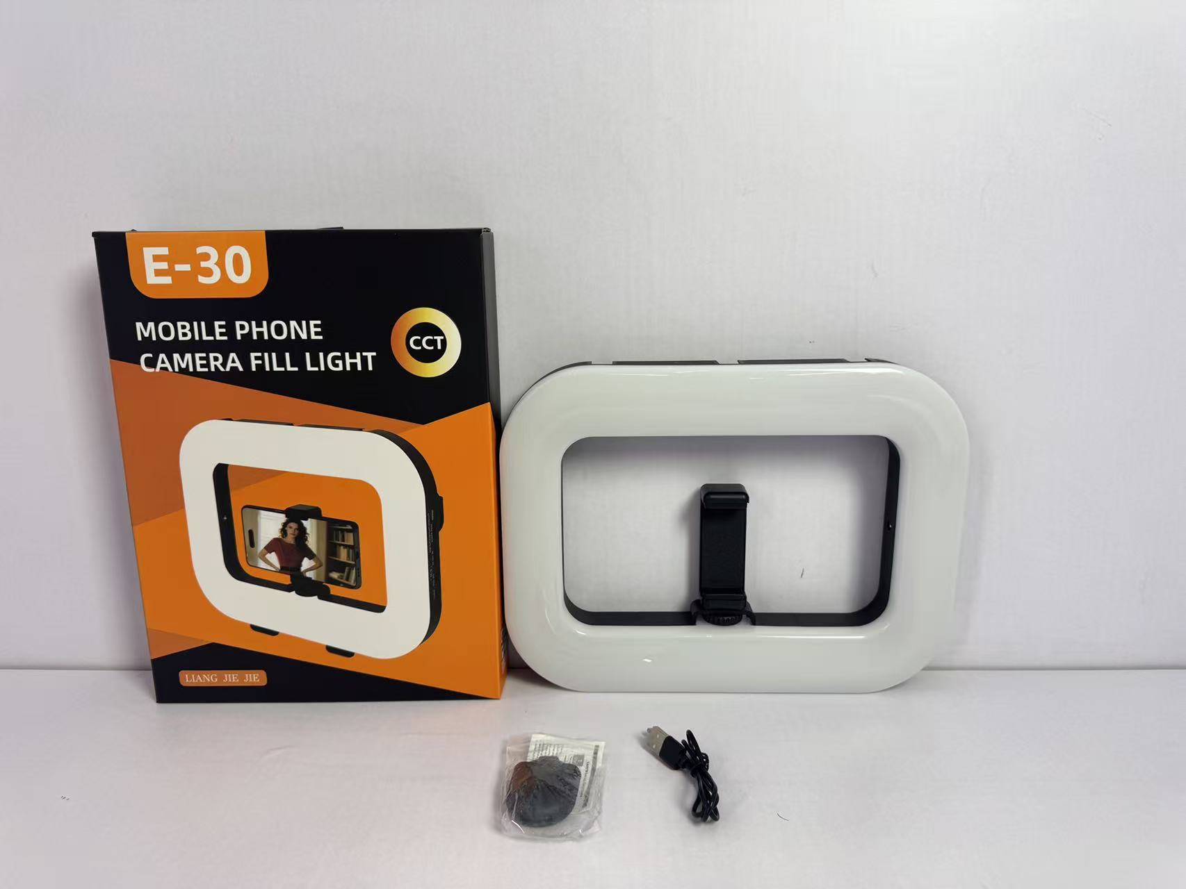 LED overhead shooting light E-30 circular fill light RGB three-color rabbit cage mobile phone portable outdoor shooting charging selfie light Application Scenario