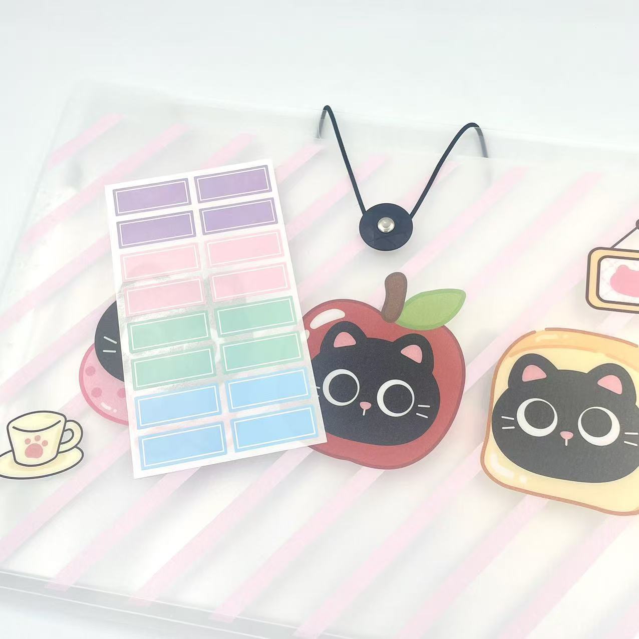 A4 Black Cat organ clip office supplies folder 8-grid rope buckle file folder for storing test paper bags pic 7