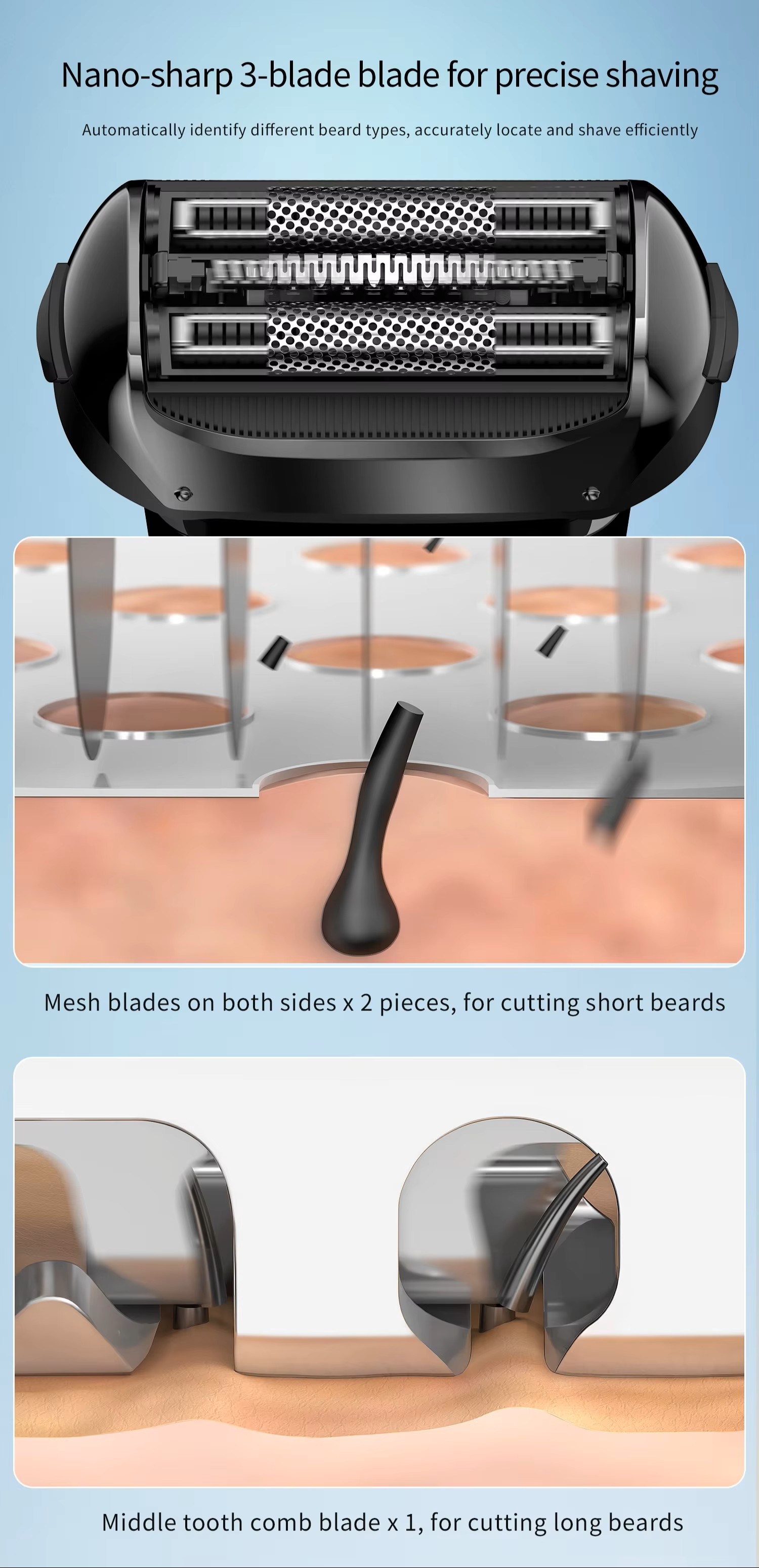 定制OEM & ODM男士电动剃须刀IPX6可充电发光二极管显示器便携式男士箔电动剃须刀详情6