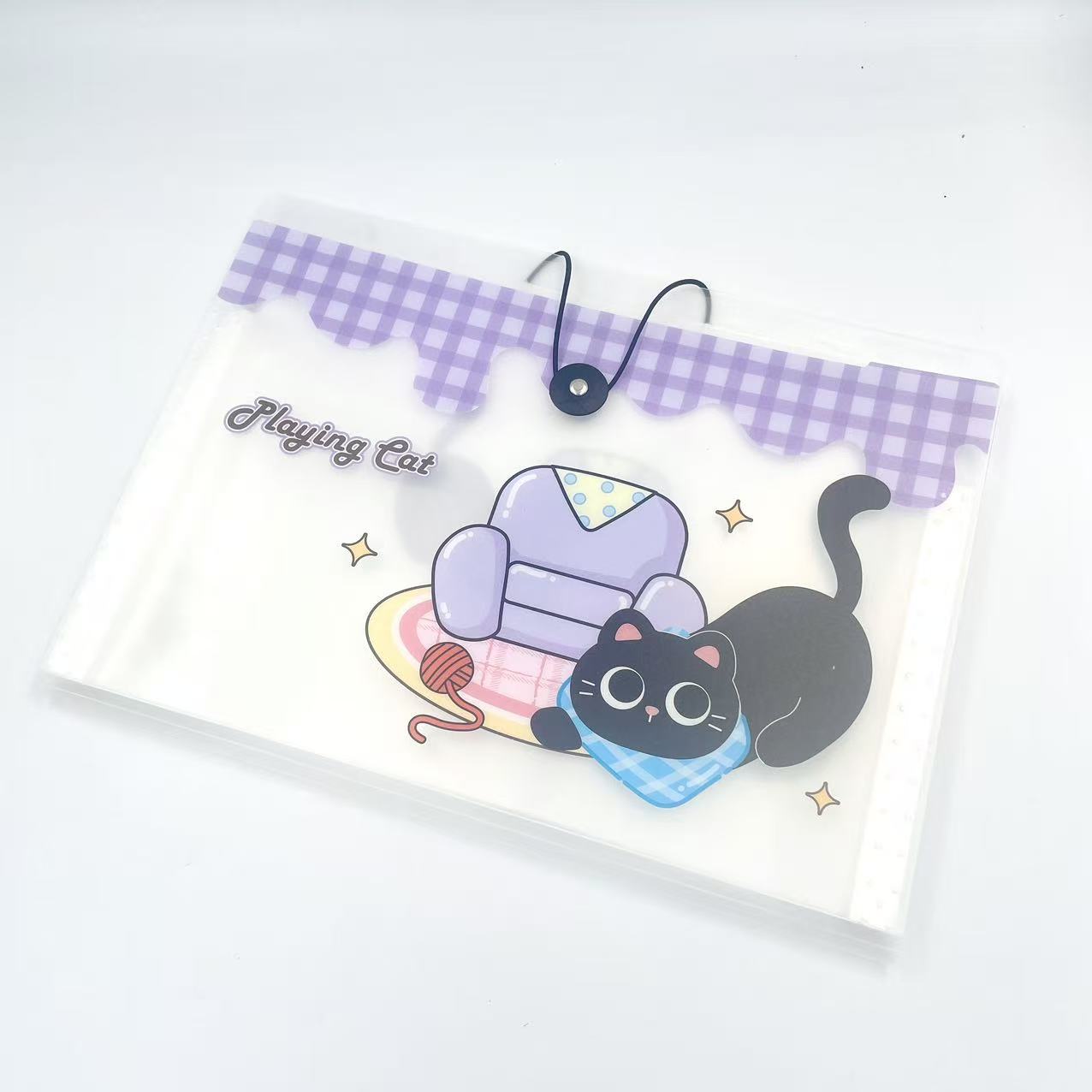 A4 pequeño gato negro órgano clip de material de oficina carpeta 8 compartimento cordón snap carpeta de datos paquete de almacenamiento de papel de examen Application Scenario