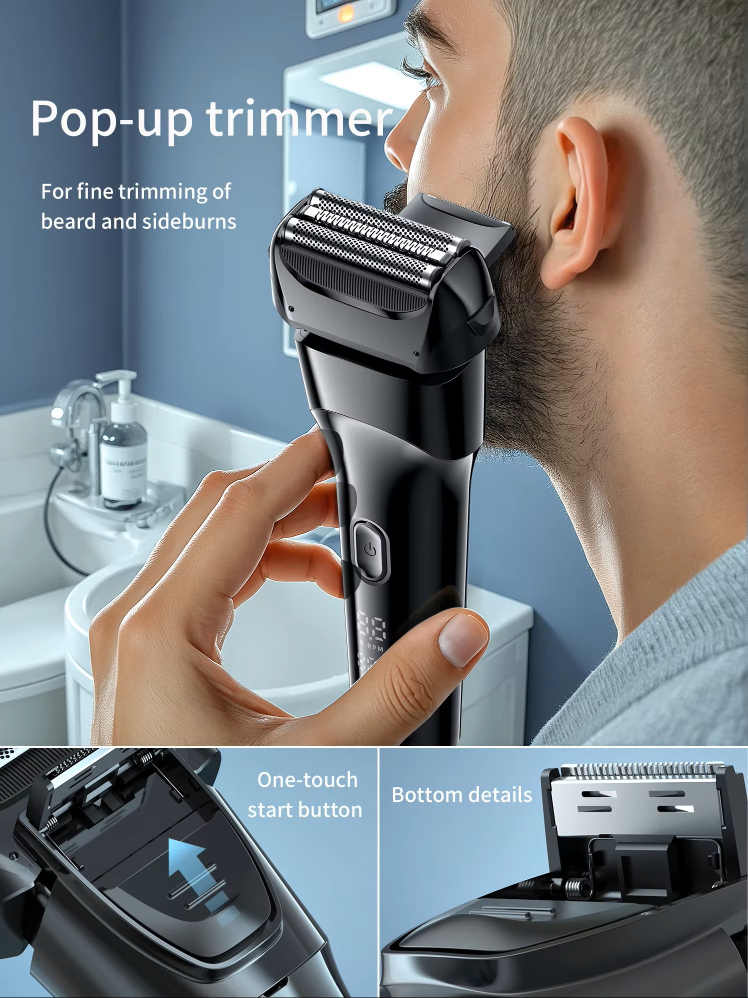 定制OEM & ODM男士电动剃须刀IPX6可充电发光二极管显示器便携式男士箔电动剃须刀详情4
