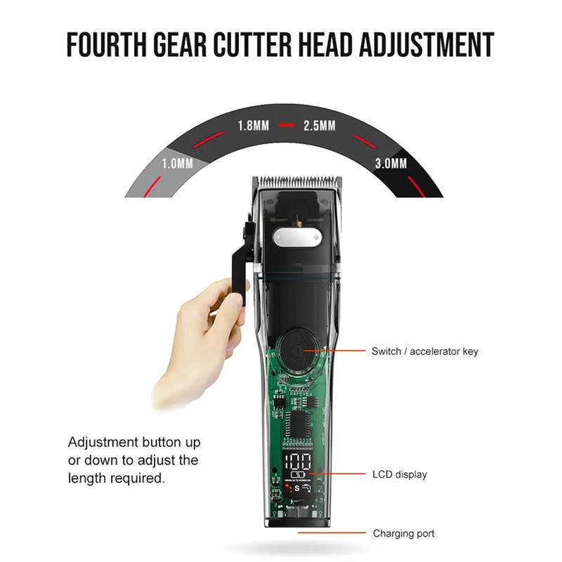 High-Speed Dlc Blade Rechargeable Professional Brushless Motor Electric Hair Clipper, Men's Customized Hair Clipper Electric Hair Clipper Specification drawing