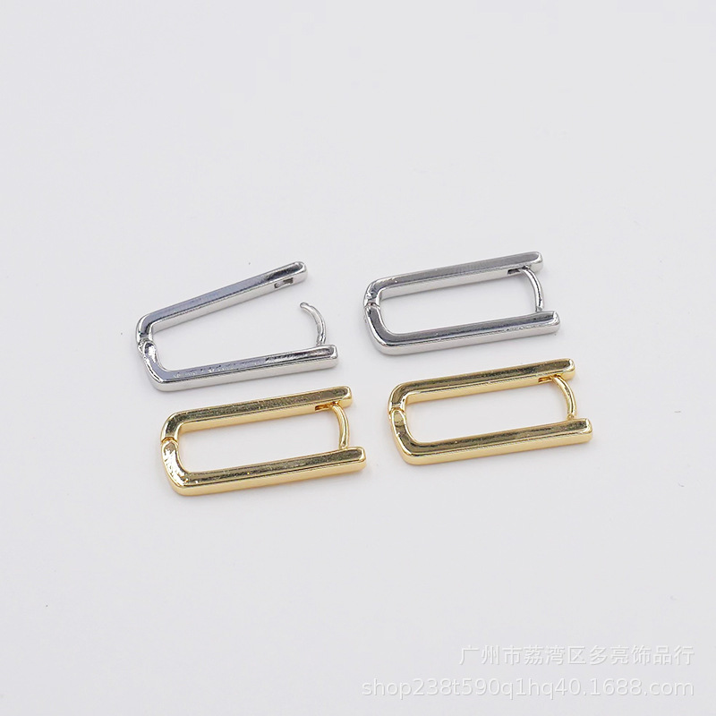 铜耳环电镀18K金色耳环耳饰光面耳扣带吊配件扣饰品批发