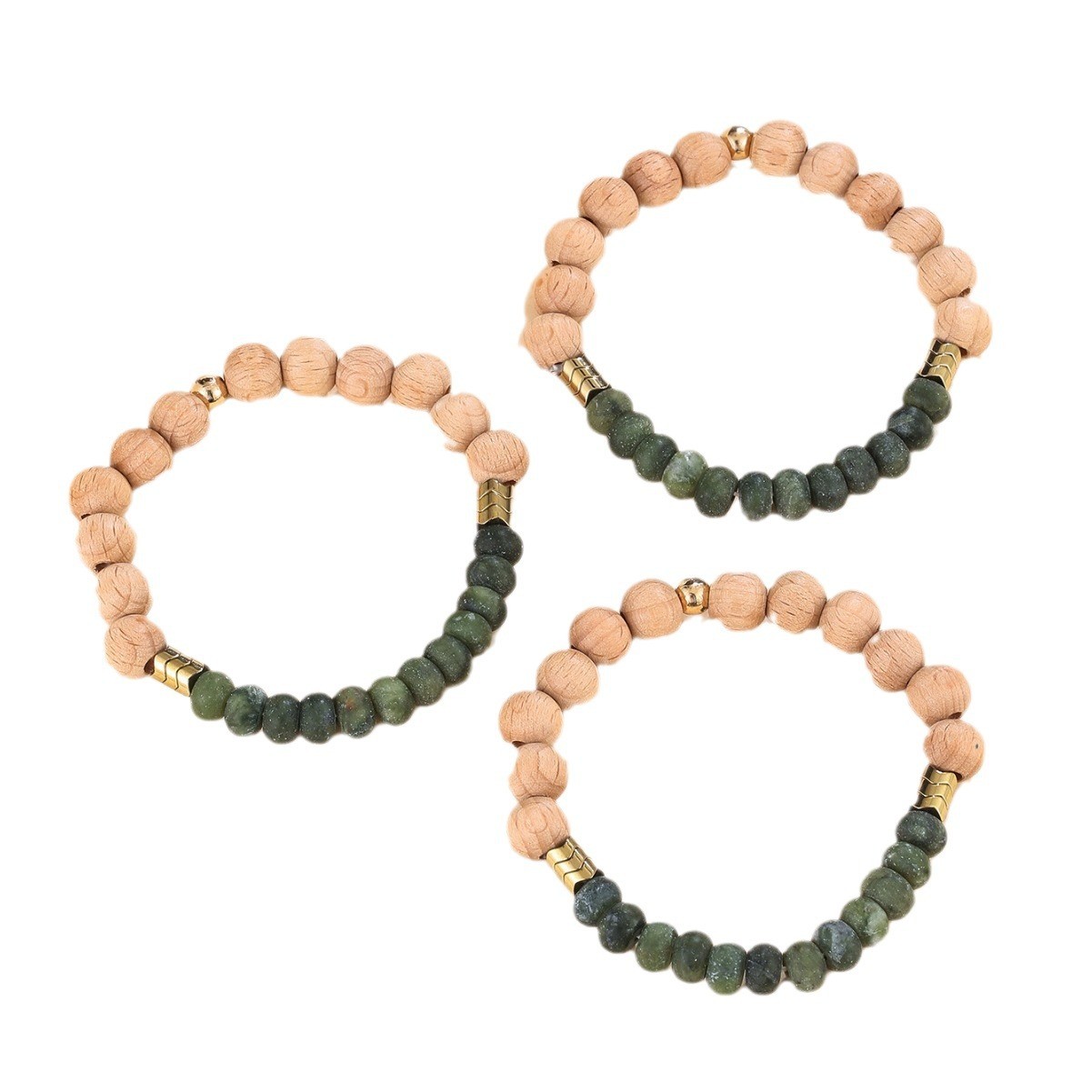 Forest-style cultural play bracelet, stacked beech wood spliced colored stone handcrafted beaded bracelet set, stacked bracelet, handcrafted Specification image