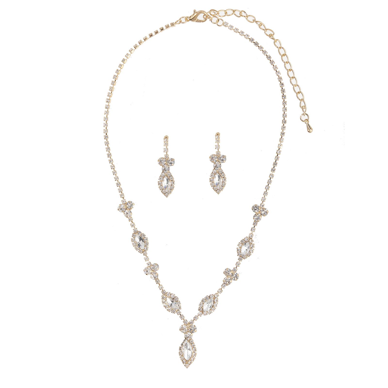 Wholesale of cross-border accessories from Europe and America, including diamond-encrusted rhombus pendants, necklaces, earrings, sets, fashionable banquet bridal gowns, jewelry and accessories