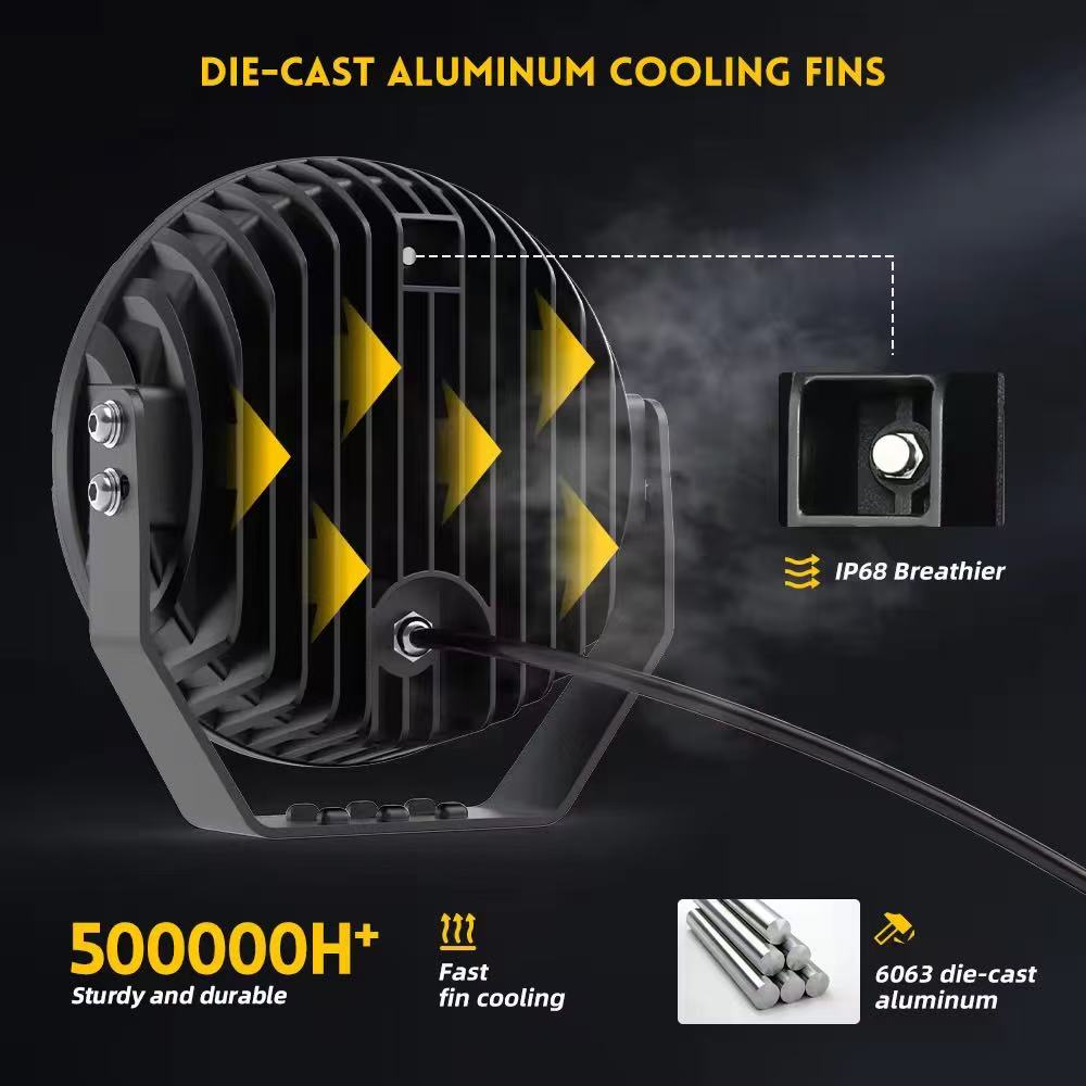 Car spotlights, off-road vehicle lights, car work lights, led spotlights installed on the front bumper, 9-inch LED work lights from Ouka Specification drawing