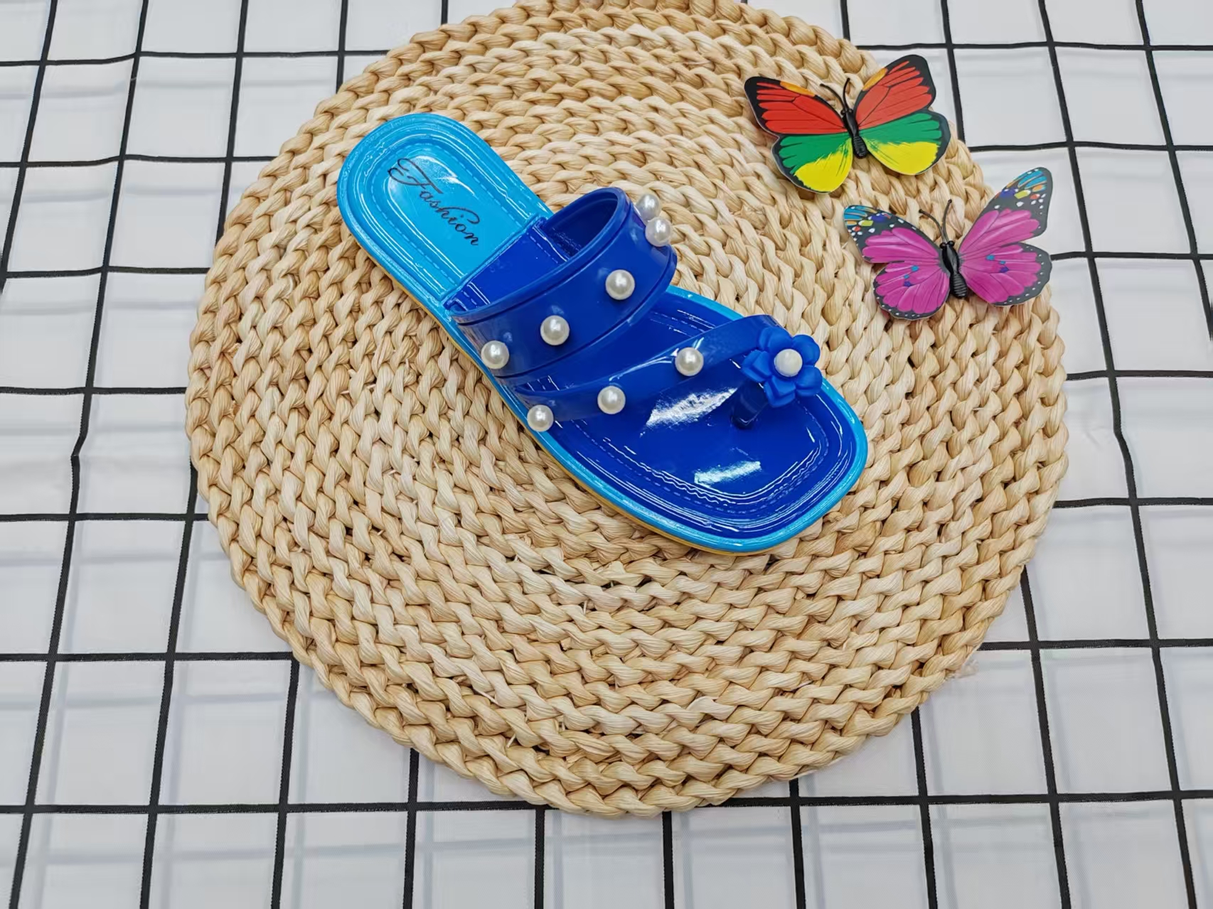 New Summer 2025 children's flat toe pearl flip-flops details Picture
