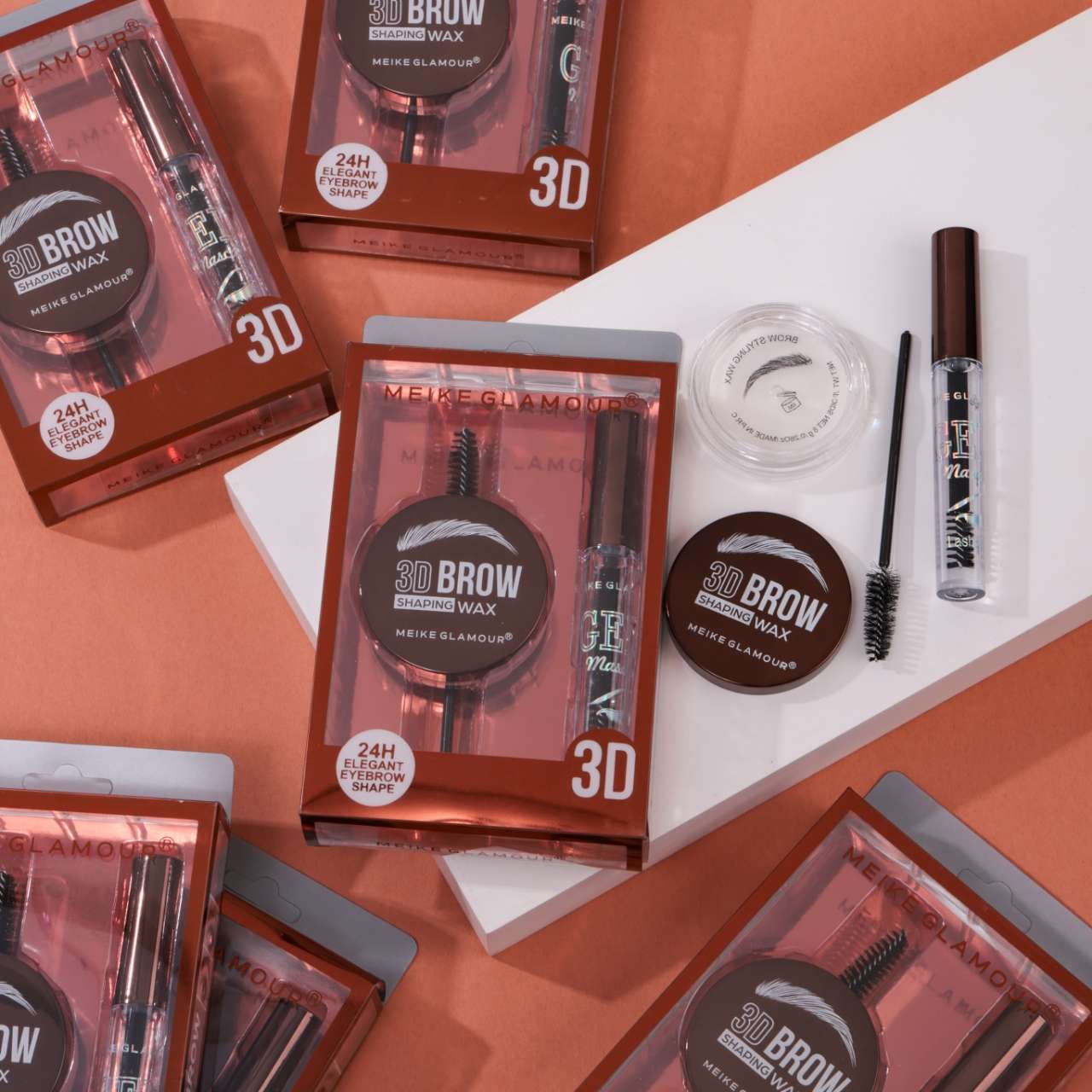 MEIKE GLAMOUR眉毛定型膏三合一套装眉部塑型蜡3D丰盈棕
