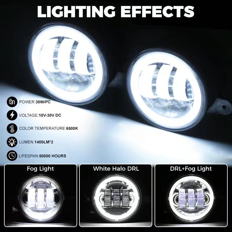 俄罗斯汽车LED双色 4英寸天使眼雾灯牧马人高亮越野前杠装车灯详情7