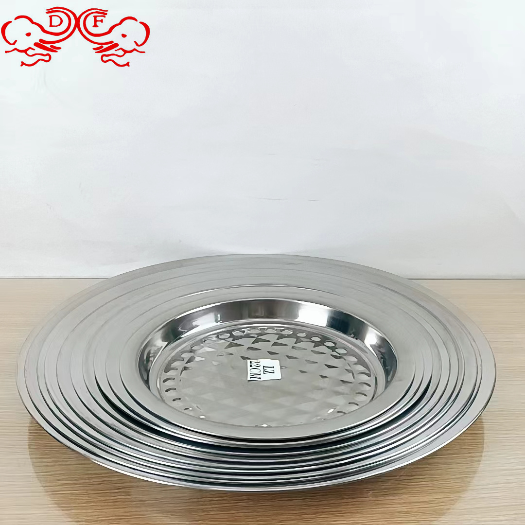 DF68361 New stainless steel large round plate, deepened and thickened sunflower plate tray, fruit plate printed set, shallow basin DF TRADINGHOUSE Application Scenario