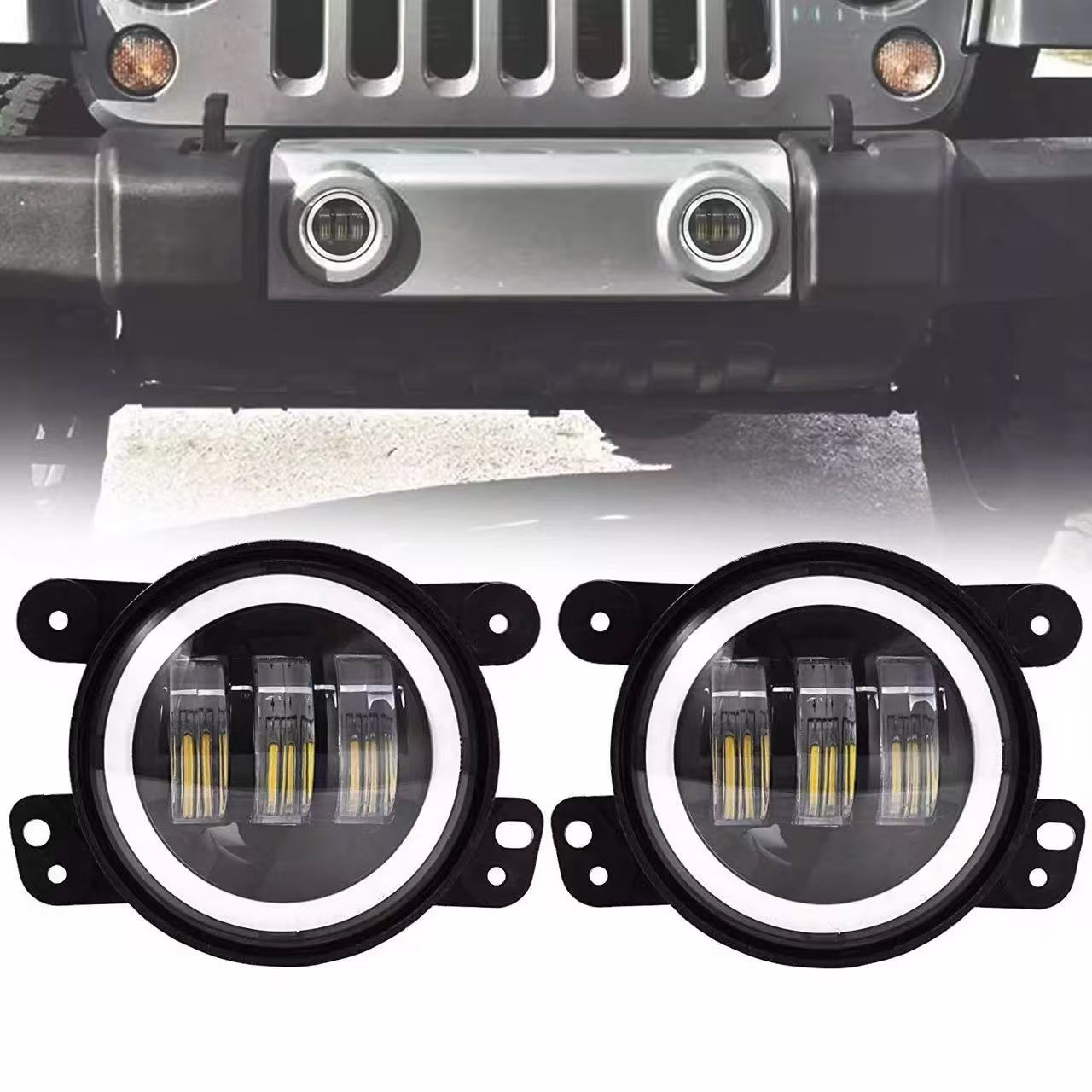 俄罗斯汽车LED双色 4英寸天使眼雾灯牧马人高亮越野前杠装车灯细节图