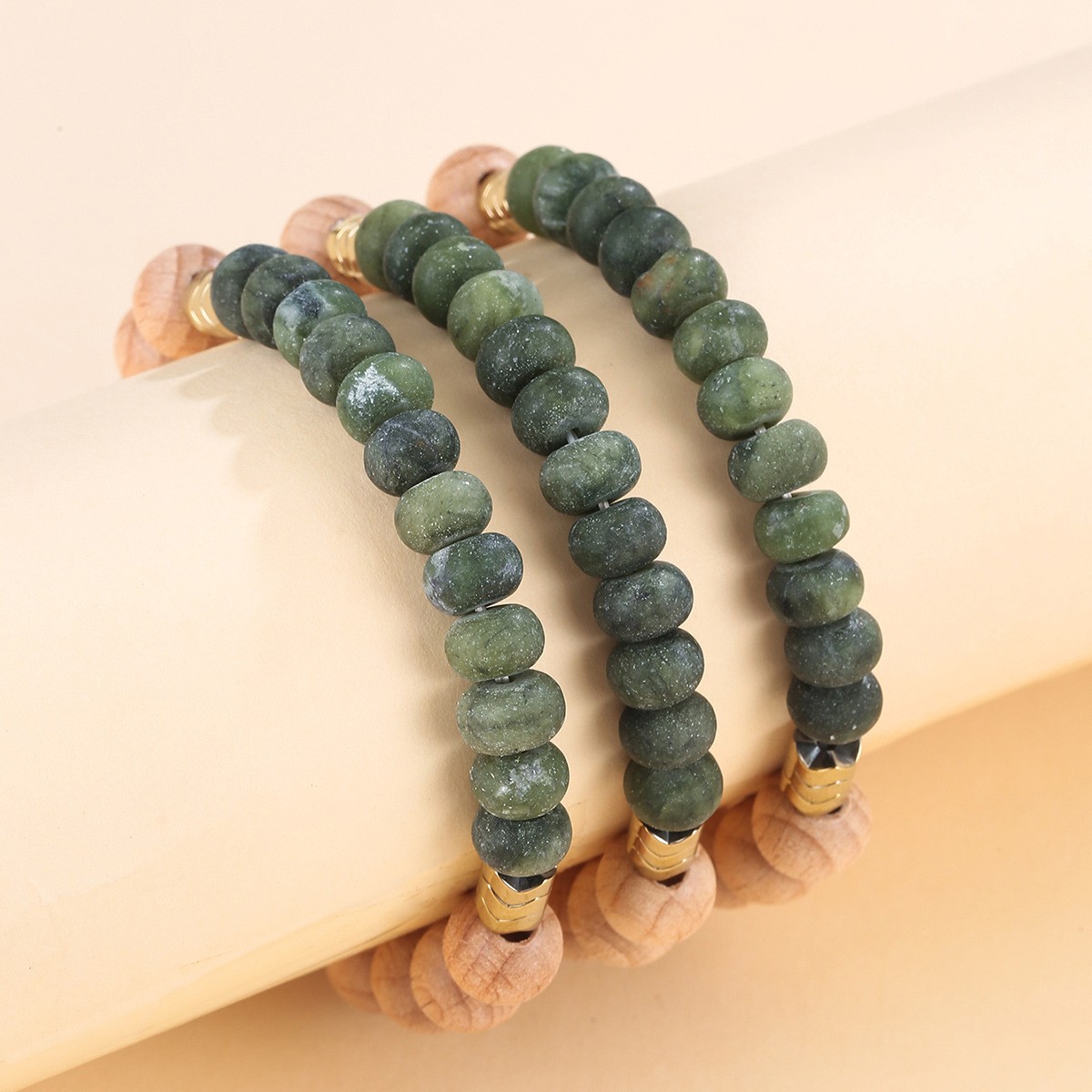 森系文玩手串叠戴榉木拼接彩石手工串珠手链套装叠带手环手工制作