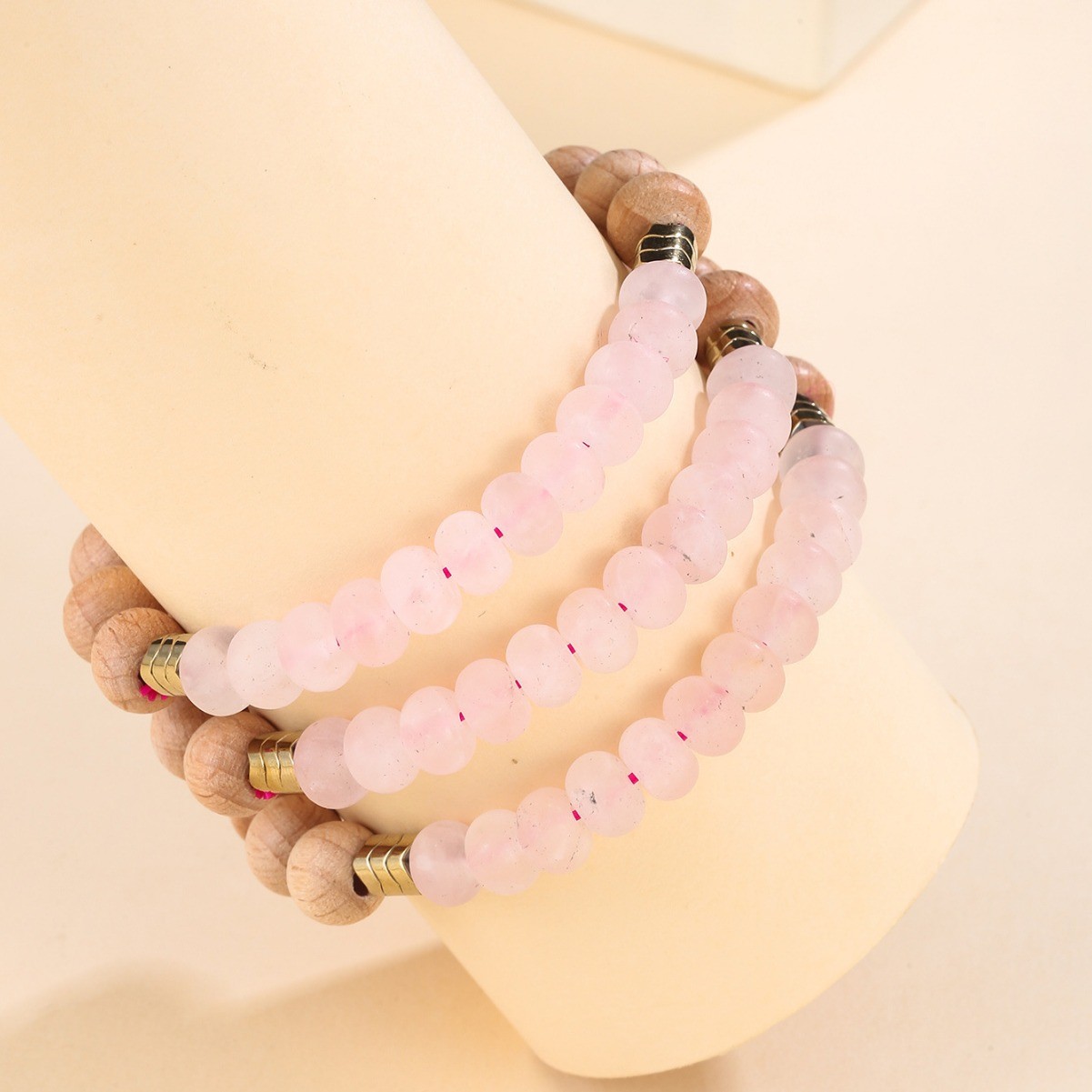 Forest-style cultural play bracelet, stacked beech wood spliced colored stone handcrafted beaded bracelet set, stacked bracelet, handcrafted Item Picture