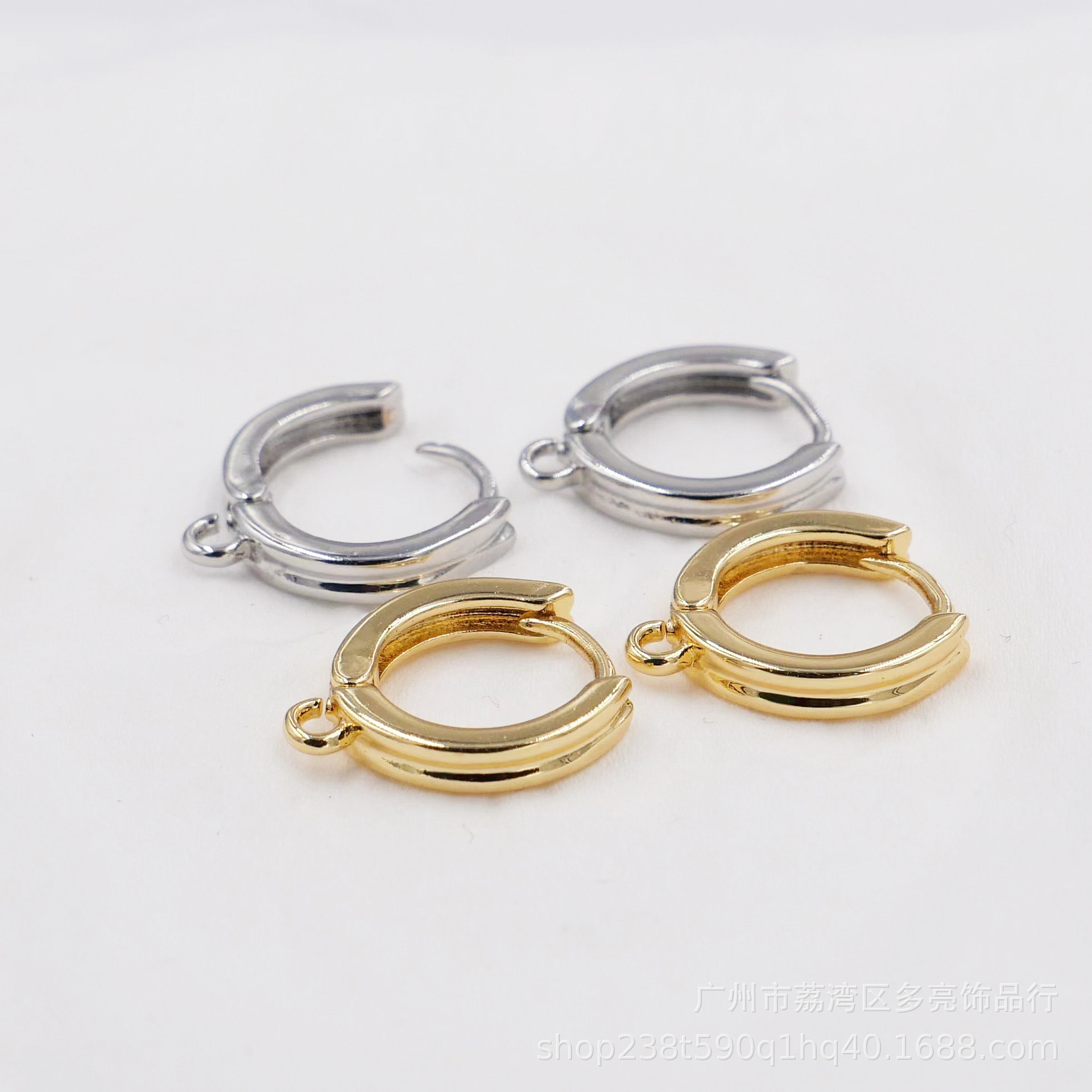 铜耳环电镀18K金色耳环耳饰圆形耳扣带吊圈配件饰品批发