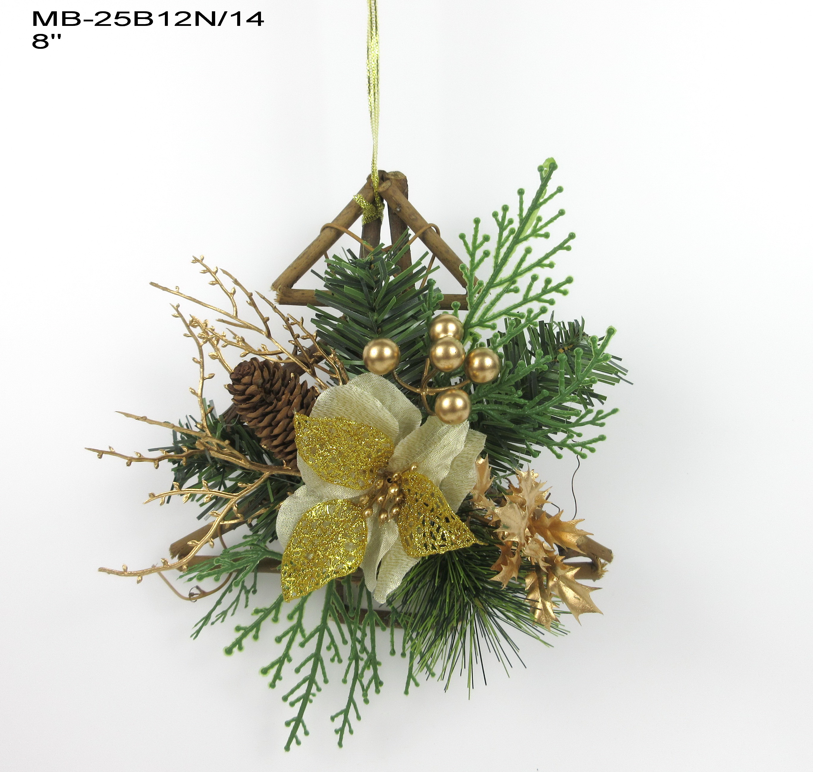 8‘’圣诞藤编加塑料插枝仿真花挂件装饰品