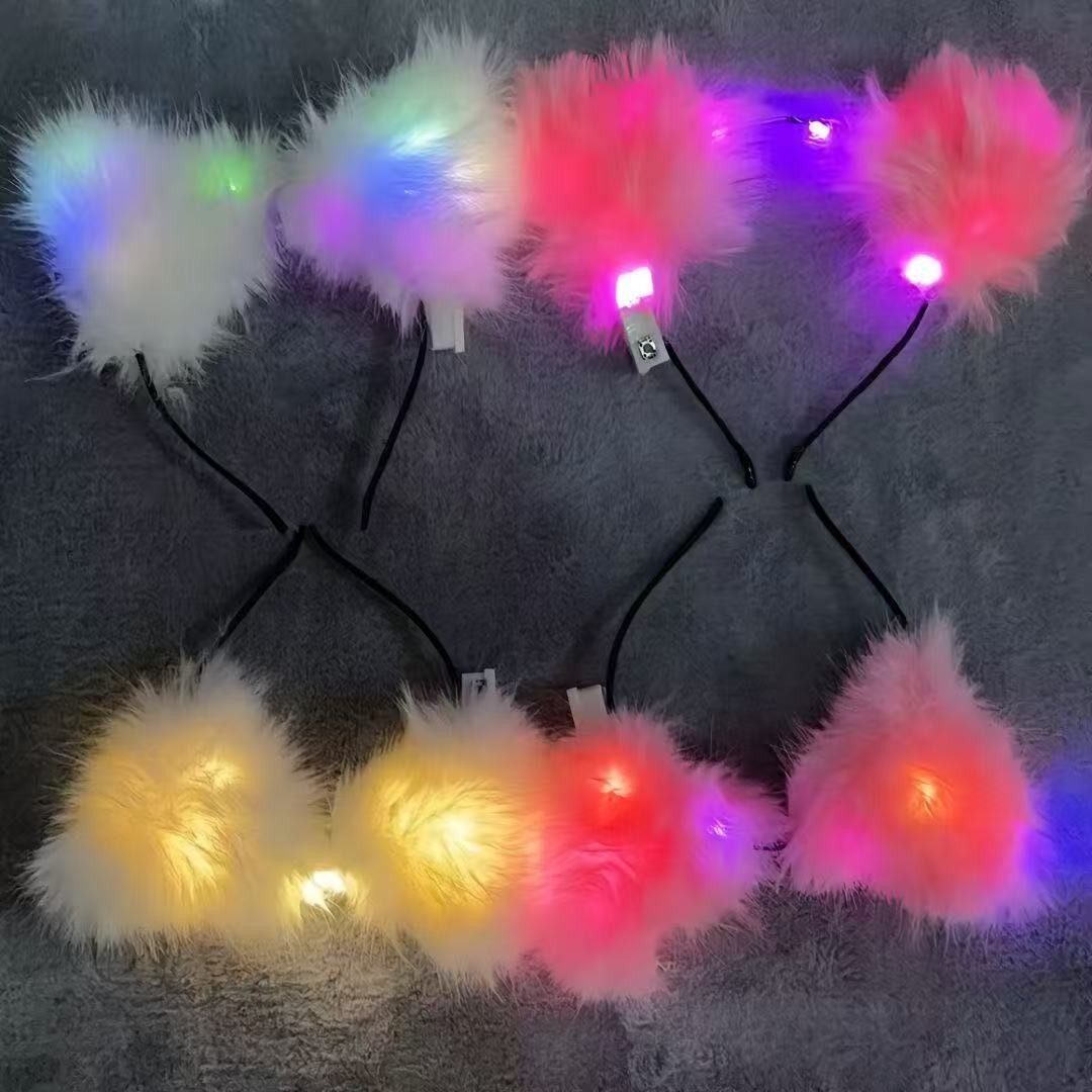 新款发光狐狸耳朵韩版毛绒猫耳朵头箍女工厂直供网红直播同款发箍细节图