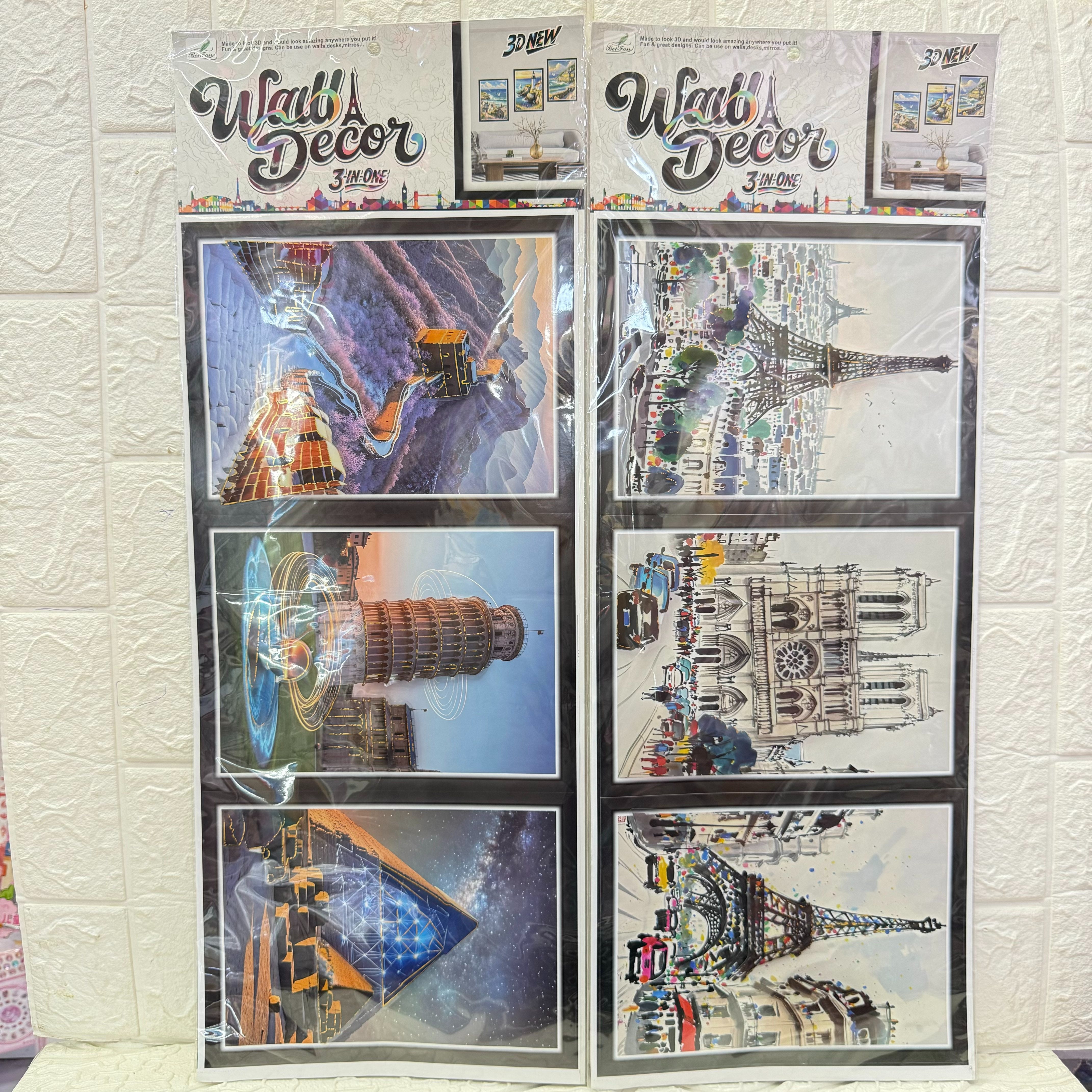 三联城市花瓶风景墙贴系列 立体层层贴画客厅装饰风景相框花瓶