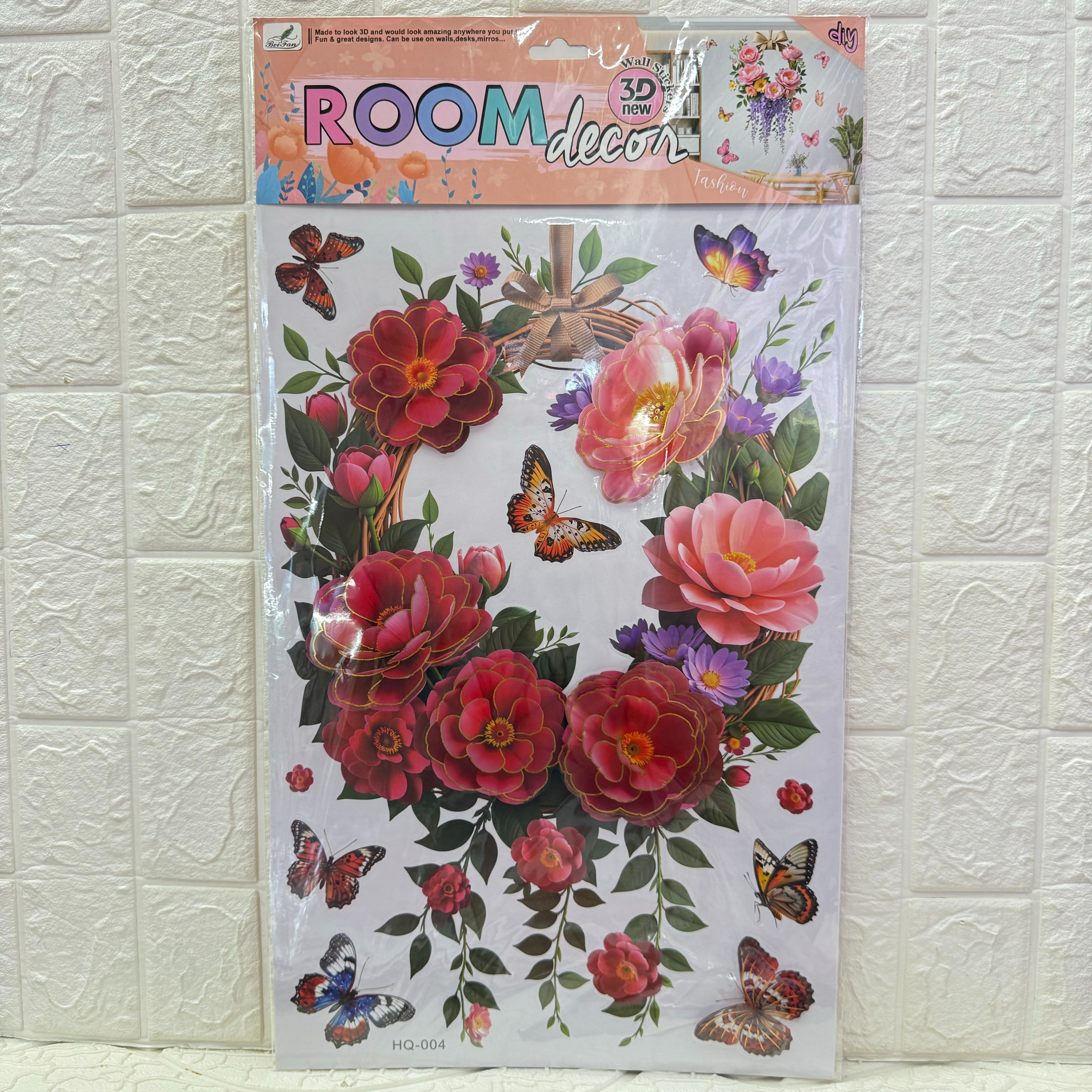 花环蝴蝶墙贴 立体手工层层贴画客厅装饰花环蝴蝶墙贴层层贴