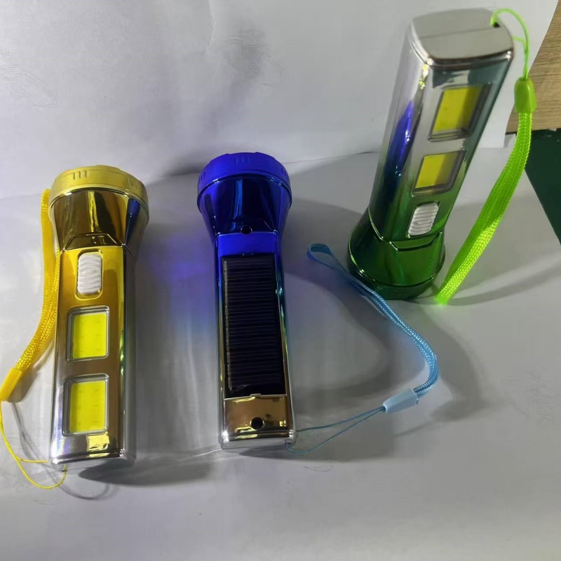 Solar charging flashlight, hand-held push switch, flashlight, multi-functional portable lighting manufacturer wholesale pic 8