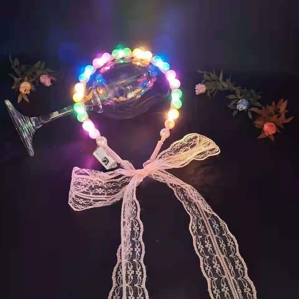 发光头饰夜市玩具箍珍珠复古蕾丝飘带蝴蝶结仙女带地摊批一件代发产品图