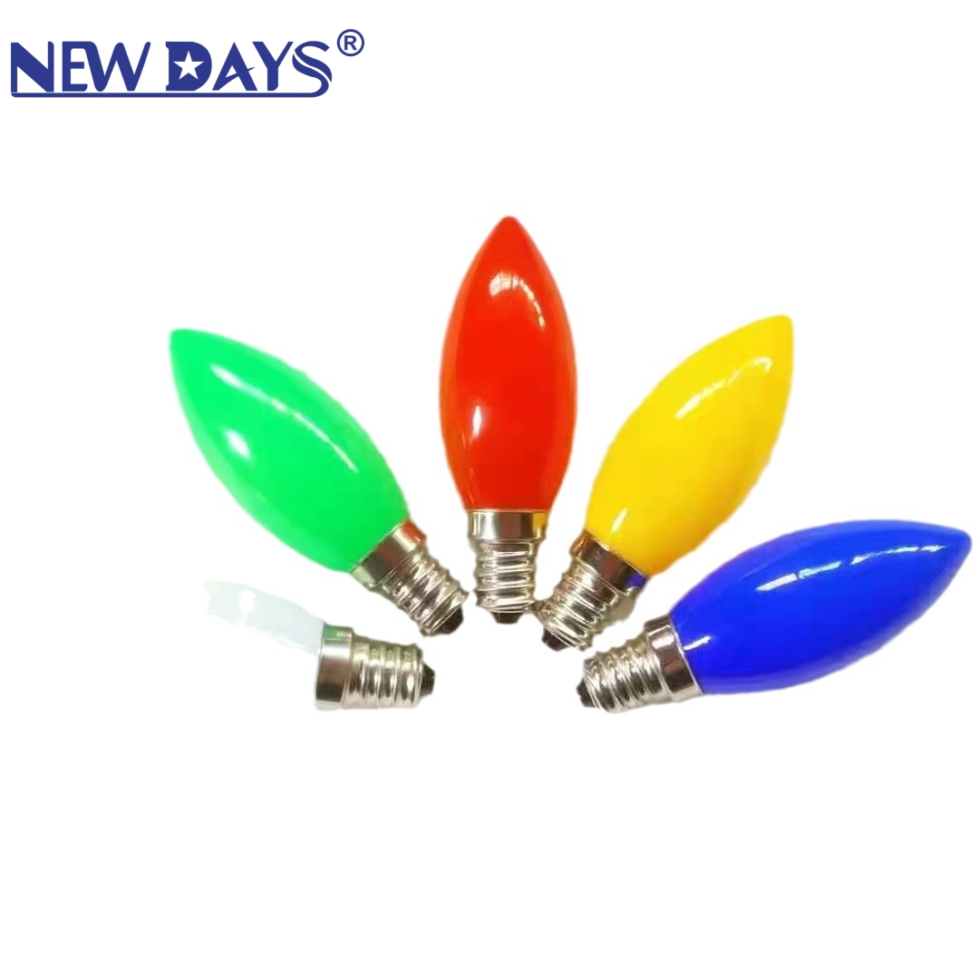 NEWDAYS品牌跨境新款led彩色尖灯泡小螺口水晶壁灯红绿蓝黄紫粉橙暖光装饰家用照明灯节能灯泡白底实物图