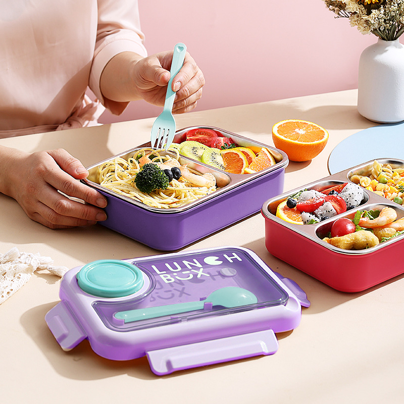 J35-2555 New high-appearance-level insulated lunch box comes with 304 stainless steel compartments for lunch, suitable for fat-burning office workers