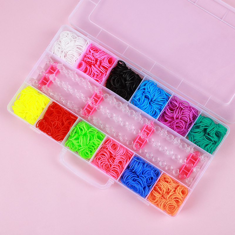 辰缘饰品配饰跨境专供DIY手 链编织套盒手提盒装18格彩色皮筋益智手工编织手链配饰配饰