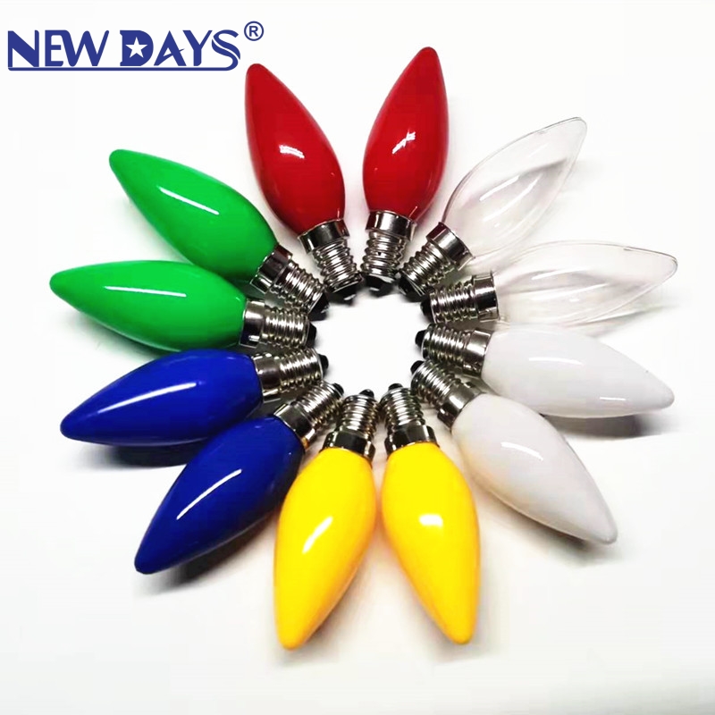 NEWDAYS品牌跨境新款led彩色尖灯泡小螺口水晶壁灯红绿蓝黄紫粉橙暖光装饰家用照明灯节能灯泡