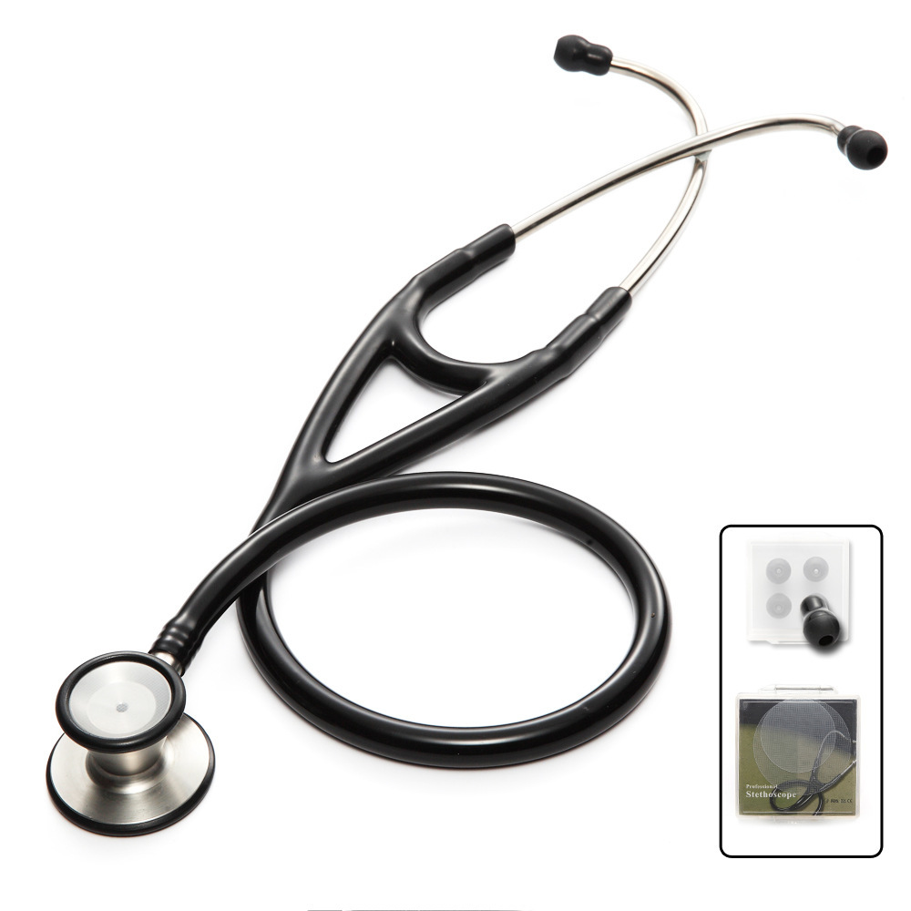 Stainless steel cardiology stethoscope for both adults and children, high-sensitivity professional medical stethoscope, with English color box packaging