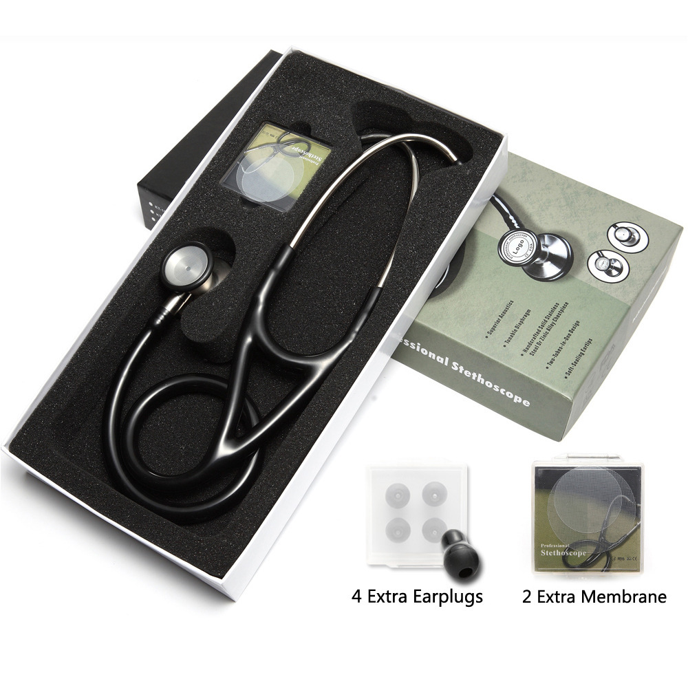 Stainless steel cardiology stethoscope for both adults and children, high-sensitivity professional medical stethoscope, with English color box packaging details Picture
