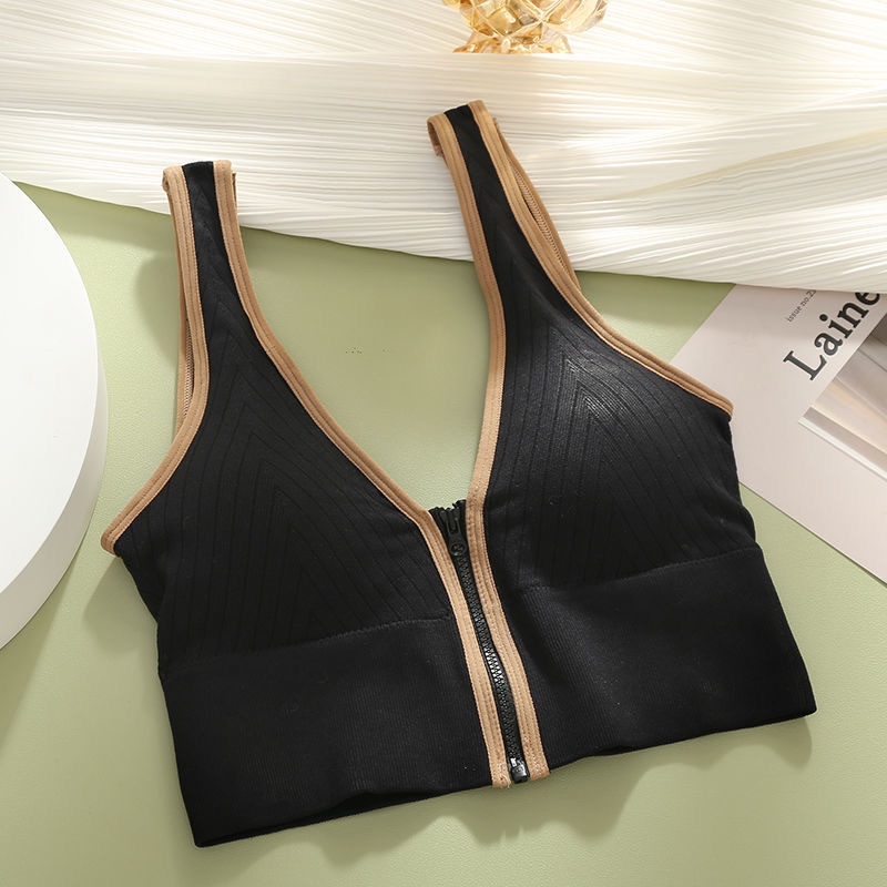 潮流运动内衣女聚拢前拉链美背聚拢性感经典V领无钢圈侧收副乳涤棉背心详情图9