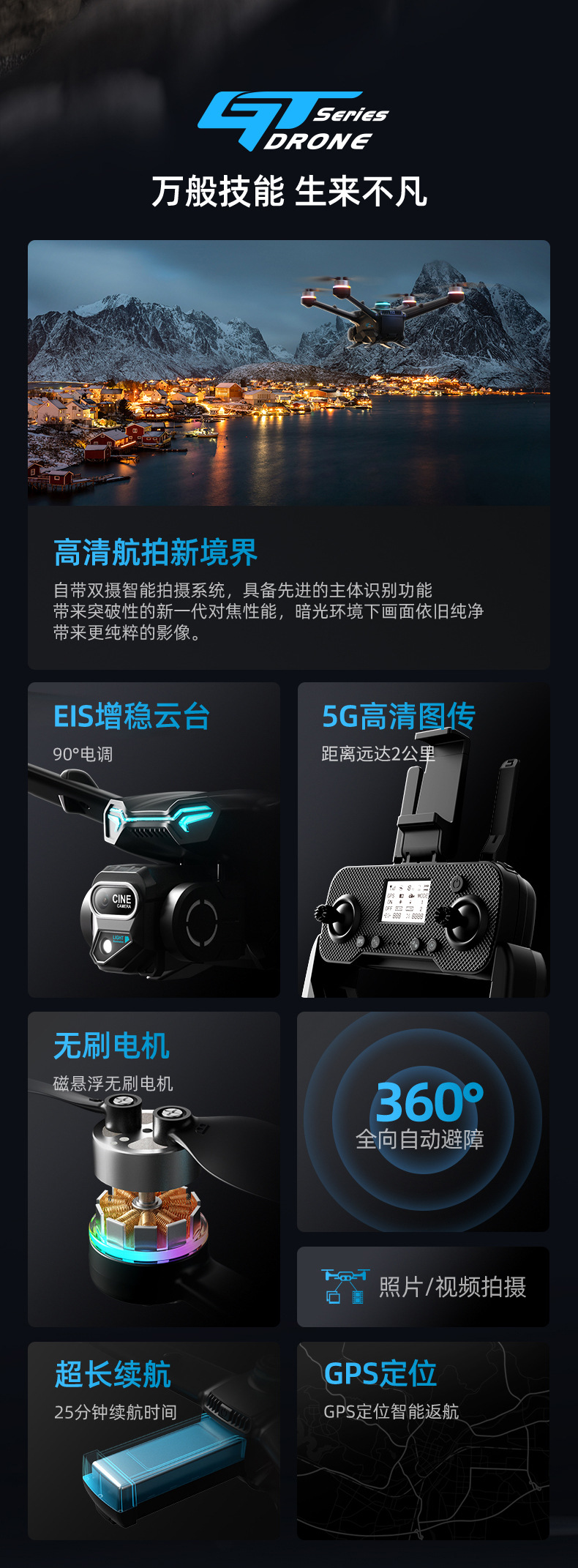 GT6带GPS定位无人机5G图传光流四轴飞行器无刷长续航遥控飞机详情2