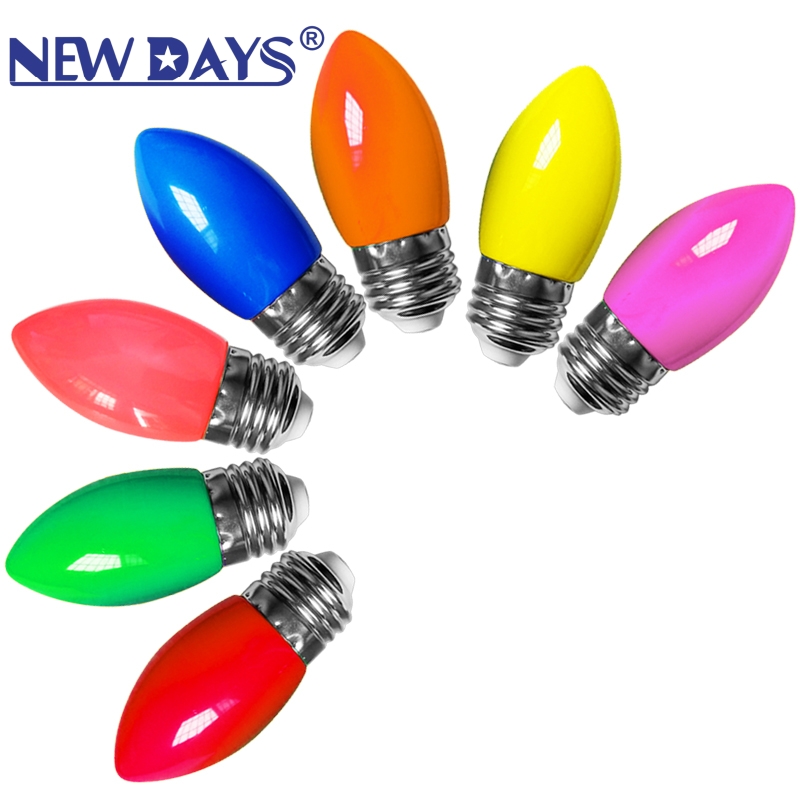 NEWDAYS brand cross-border new color led bulbs, small screw mouth household candles, lanterns, wedding energy-saving decoration, seven-color pointed bulbs, energy-saving and waterproof, festive decoration