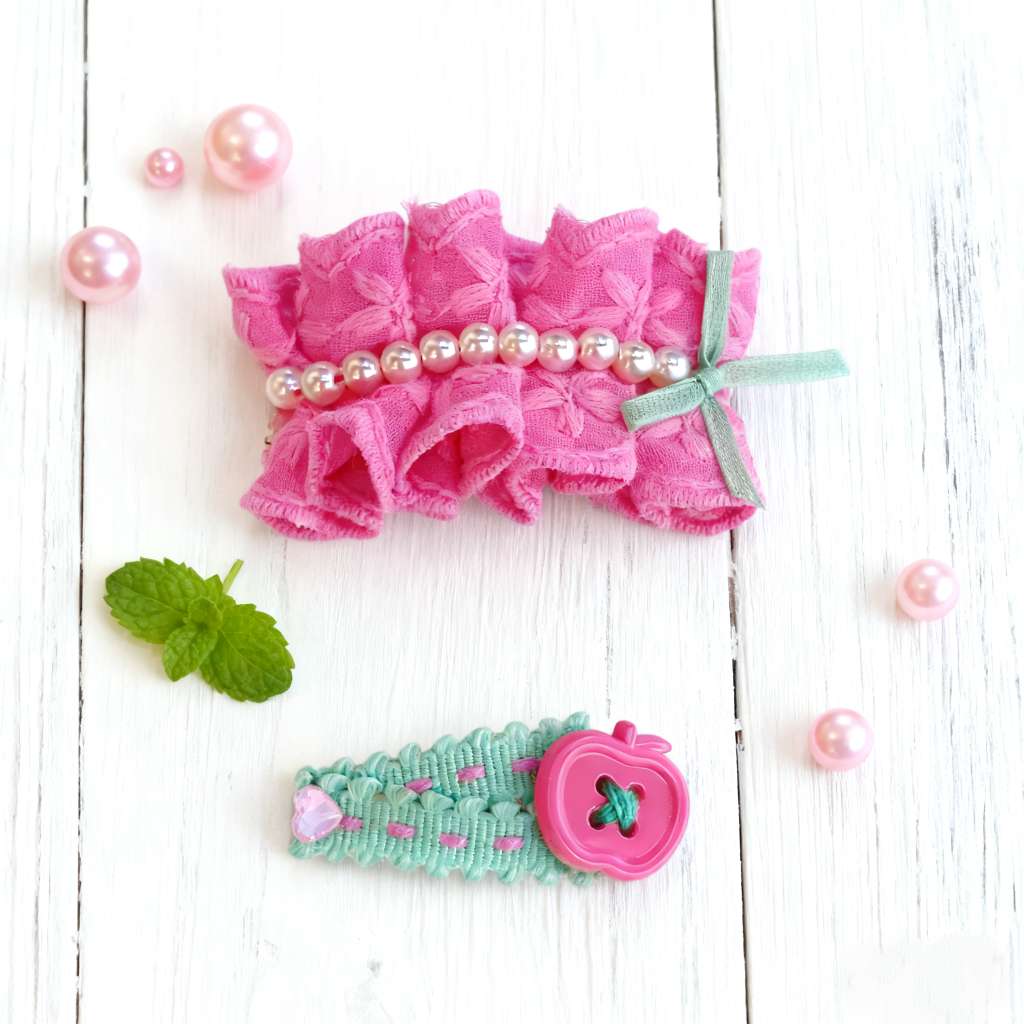 粉色儿童头饰掰掰夹蕾丝珍珠发夹发饰饰品夹子