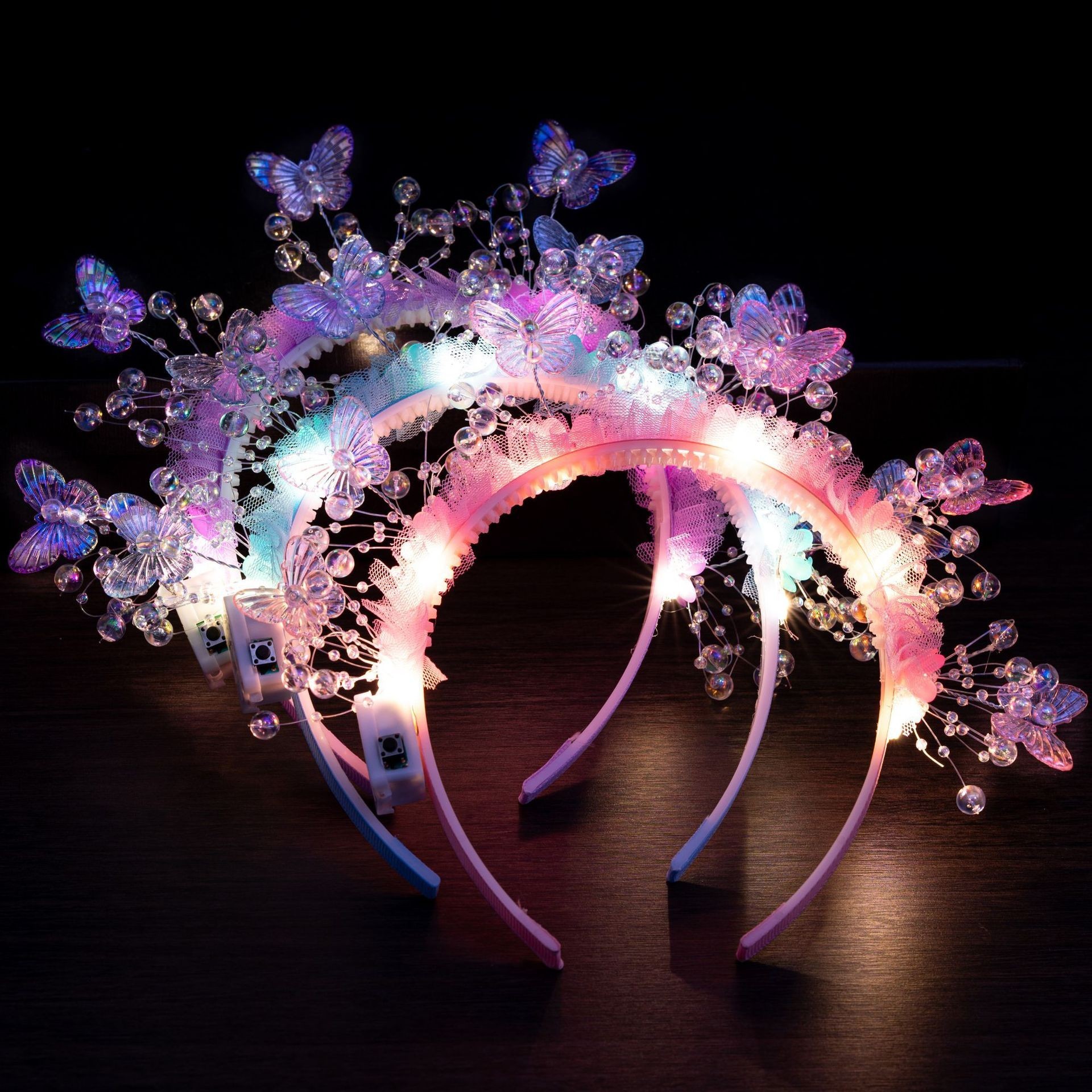 新款兰花簪花发箍发光小女孩仙子发饰头饰成品演出道具厂家批发白底实物图