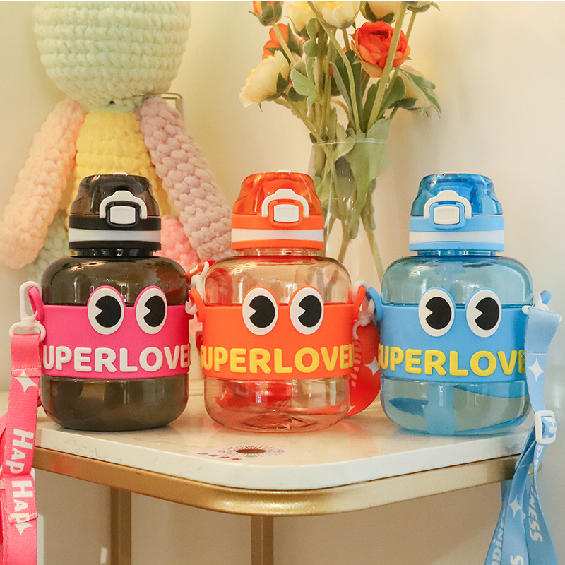 H164-HY-098 Children's water cup with high appearance level, creative new cartoon double-drinking cup, slanted span, large capacity plastic cup
