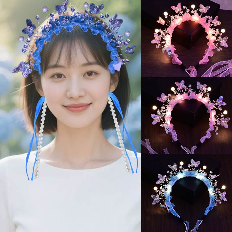 春夏新款蝴蝶珍珠发箍少女心森系发箍氛围感拍照专用发箍
