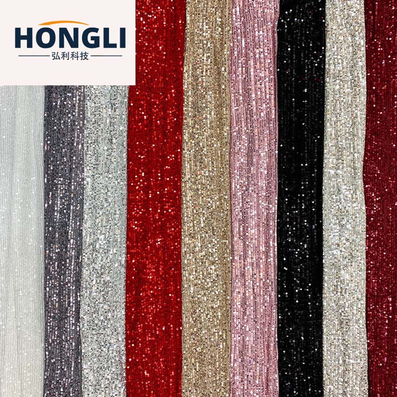 Hongli Technology HLJC-99 European and American dress, sequined elastic net, sequined fabric, women's evening dress, embroidered sequined fabric, supports cut rice sample, direct delivery and customization in stock